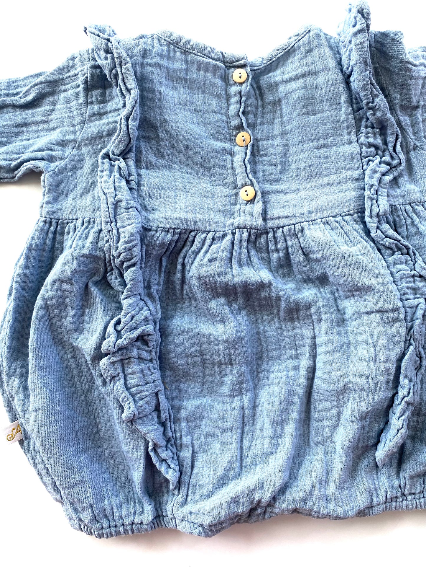 Alex & Ant Baby Blue Muslin Bubble Romper (3-6m)