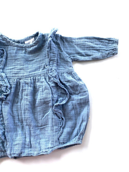 Alex & Ant Baby Blue Muslin Bubble Romper (3-6m)