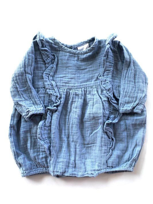 Alex & Ant Baby Blue Muslin Bubble Romper (3-6m)