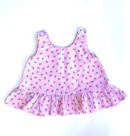 Handmade Gingham Flowers Blouse (2YR)